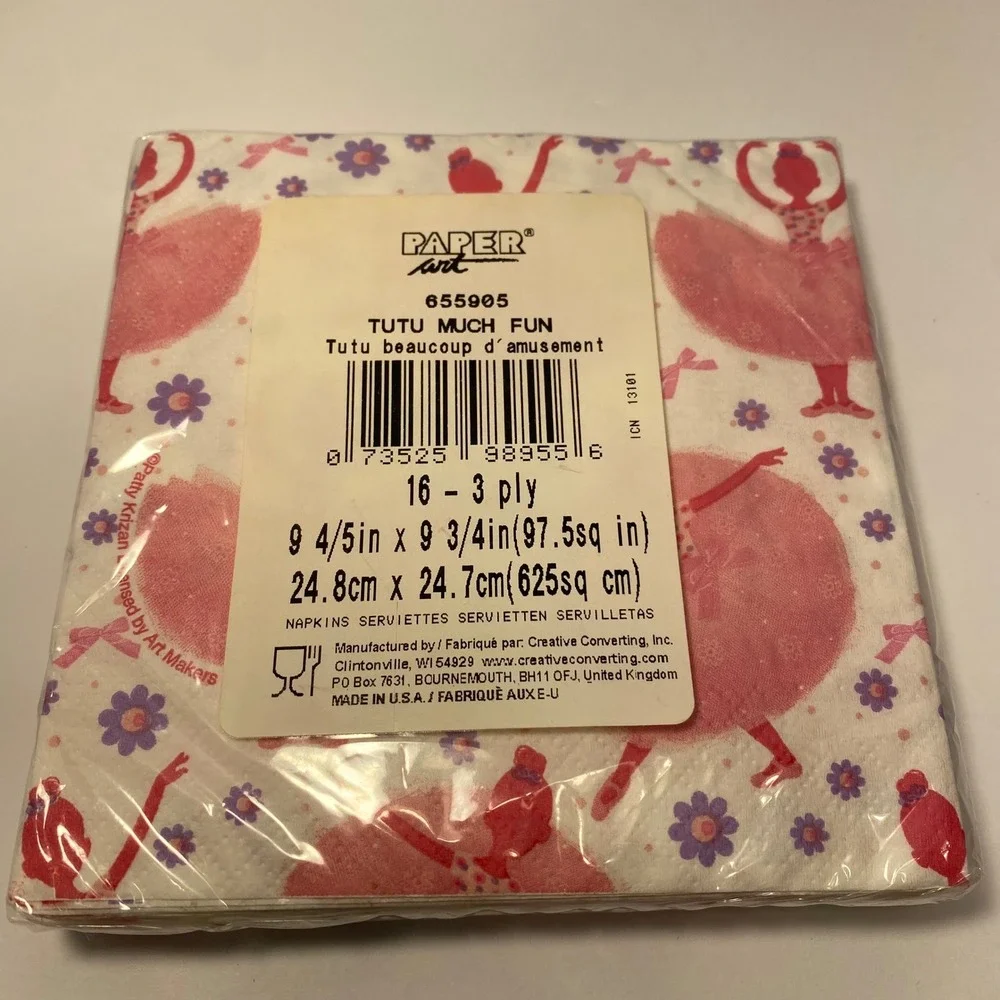 Vintage‎ Paper Art Napkins 9.75x9.8 Pink New Tutu Much Fun Ballerina 16ct 3-Ply